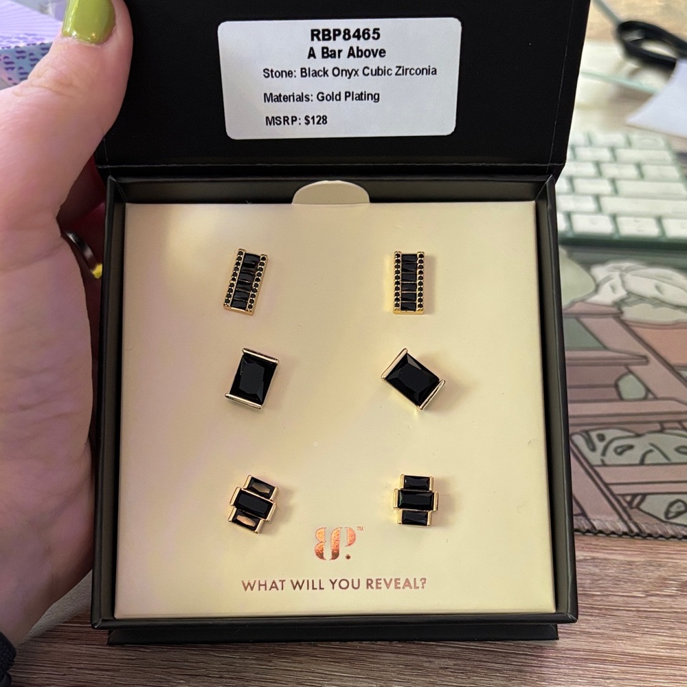 A Bar Above Gold Plated Black Onyx Earrings Set
